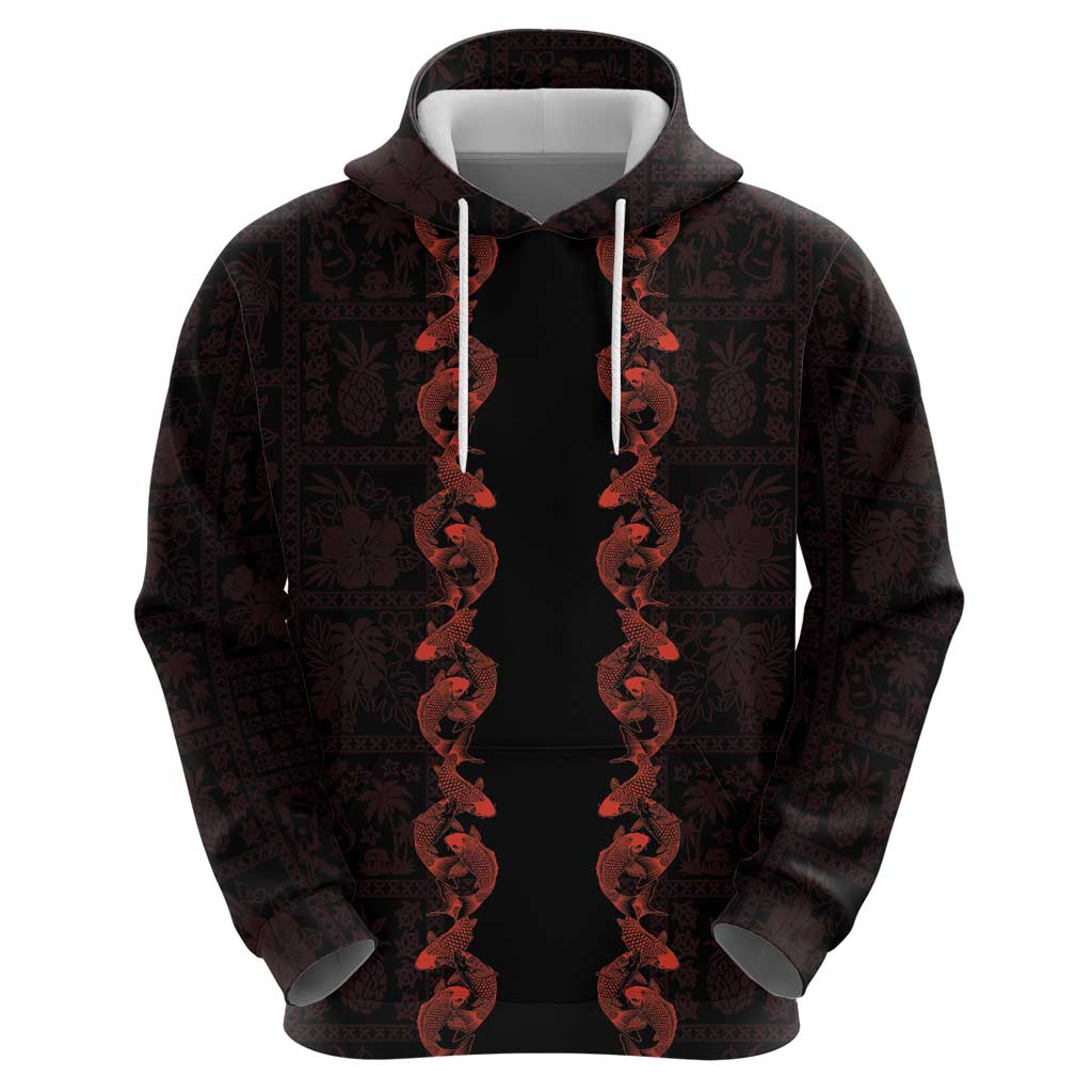 Hawaii Japan Koi Fish Red Hoodie Tapa Pattern LT01 - Polynesian Pride