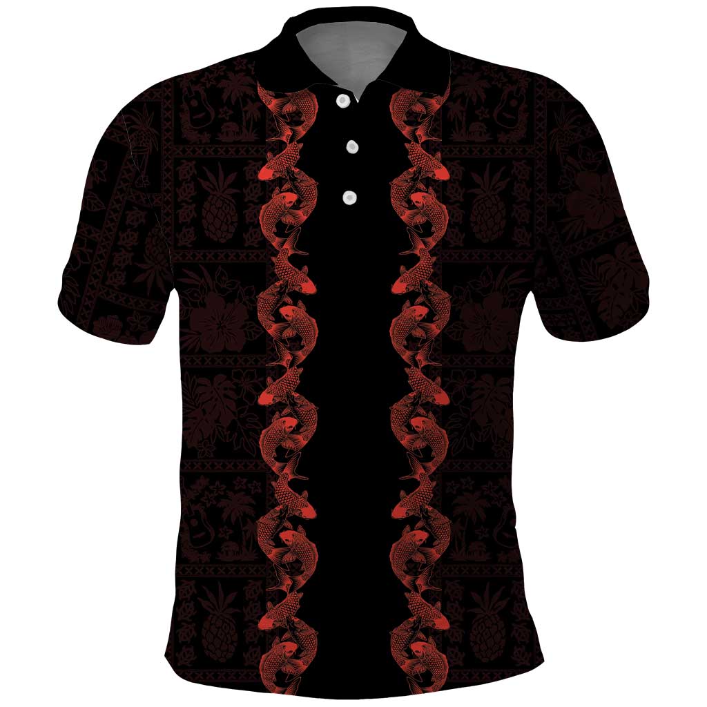 Hawaii Japan Koi Fish Red Polo Shirt Tapa Pattern LT01 Red - Polynesian Pride