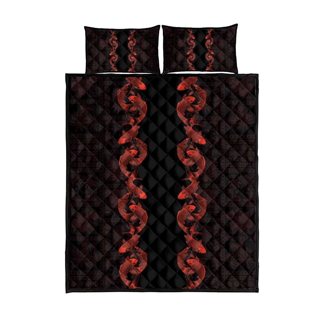 Hawaii Japan Koi Fish Red Quilt Bed Set Tapa Pattern LT01 - Polynesian Pride