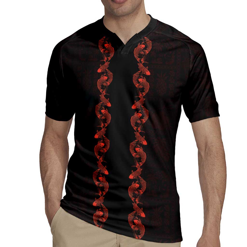 Hawaii Japan Koi Fish Red Rugby Jersey Tapa Pattern LT01 - Polynesian Pride