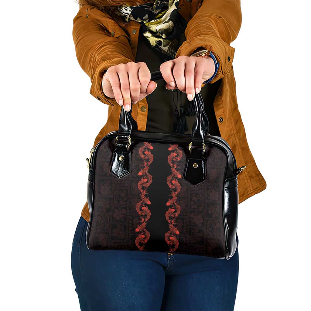 Hawaii Japan Koi Fish Red Shoulder Handbag Tapa Pattern LT01 One Size Red - Polynesian Pride