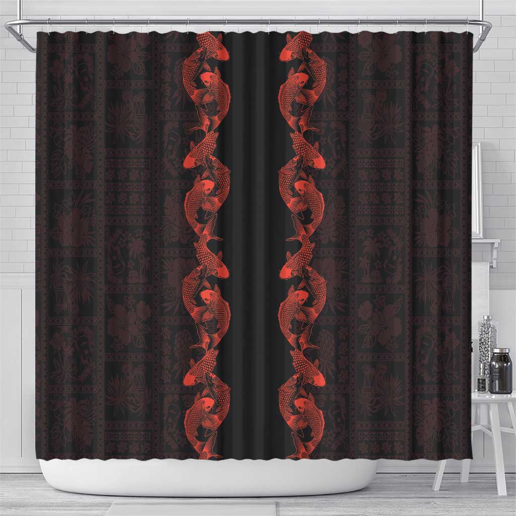 Hawaii Japan Koi Fish Red Shower Curtain Tapa Pattern LT01 - Polynesian Pride