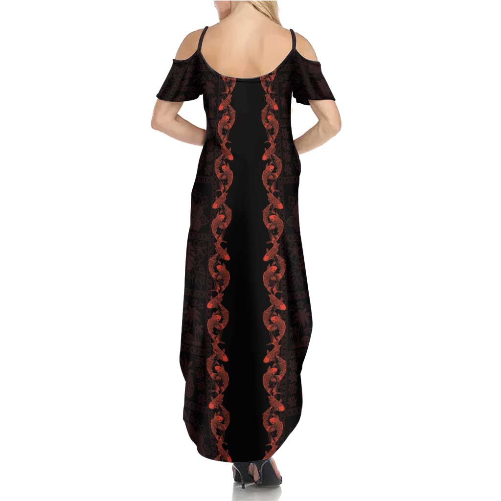 Hawaii Japan Koi Fish Red Summer Maxi Dress Tapa Pattern LT01 - Polynesian Pride