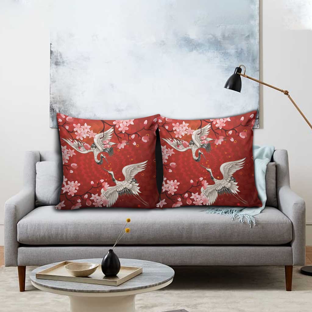 Hawaii Japan Cranes Sakura Flower Red Pillow Cover Japan Heritage Spirit LT01 - Polynesian Pride