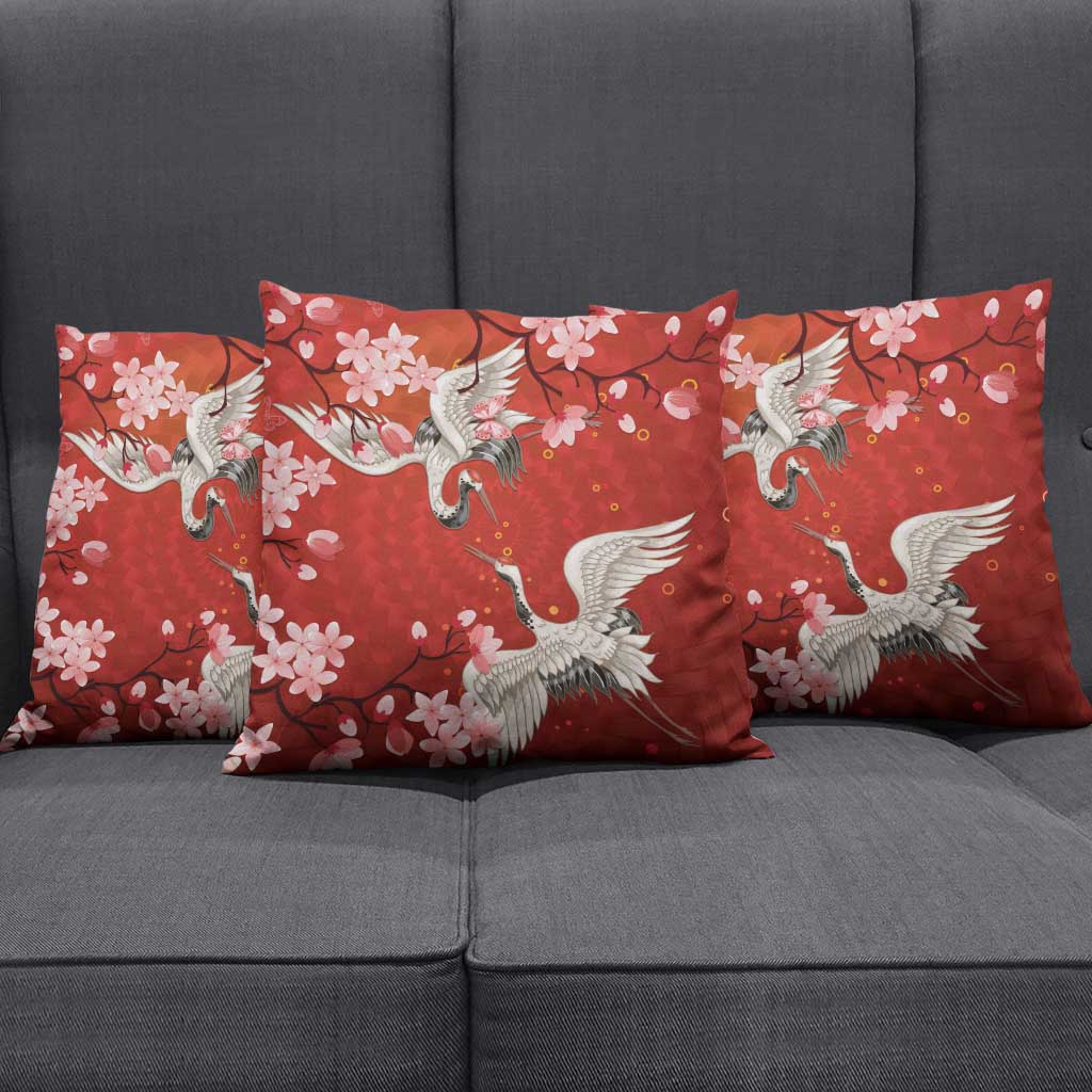 Hawaii Japan Cranes Sakura Flower Red Pillow Cover Japan Heritage Spirit LT01 - Polynesian Pride
