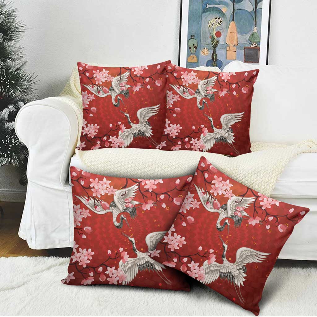 Hawaii Japan Cranes Sakura Flower Red Pillow Cover Japan Heritage Spirit LT01 - Polynesian Pride