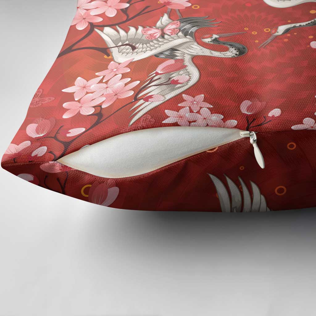 Hawaii Japan Cranes Sakura Flower Red Pillow Cover Japan Heritage Spirit LT01 - Polynesian Pride
