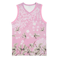 Cranes Sakura Floral Pink Pastel Basketball Jersey Hawaii Japan Culture LT01 Unisex Pink - Polynesian Pride