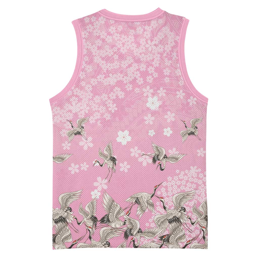 Cranes Sakura Floral Pink Pastel Basketball Jersey Hawaii Japan Culture LT01 - Polynesian Pride