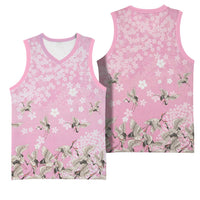 Cranes Sakura Floral Pink Pastel Basketball Jersey Hawaii Japan Culture LT01 - Polynesian Pride