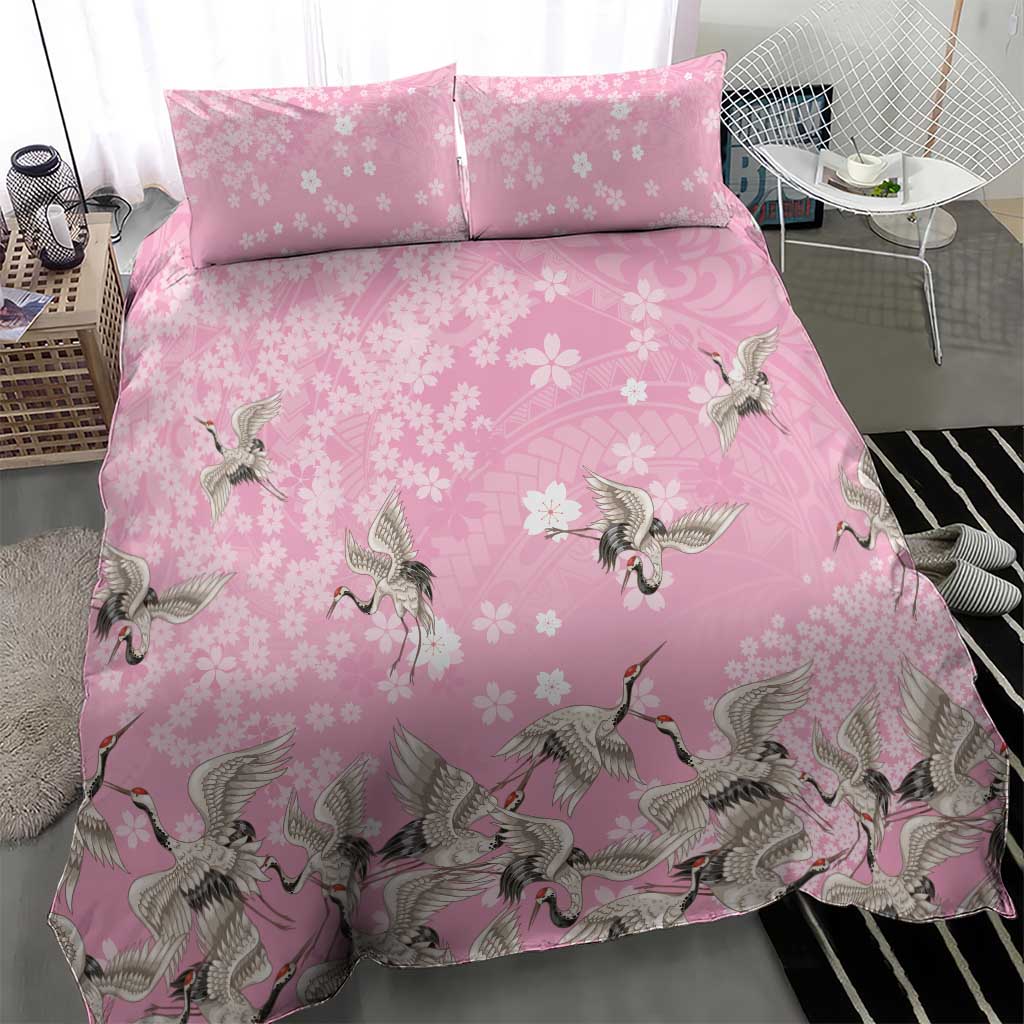 Cranes Sakura Floral Pink Pastel Bedding Set Hawaii Japan Culture LT01 - Polynesian Pride