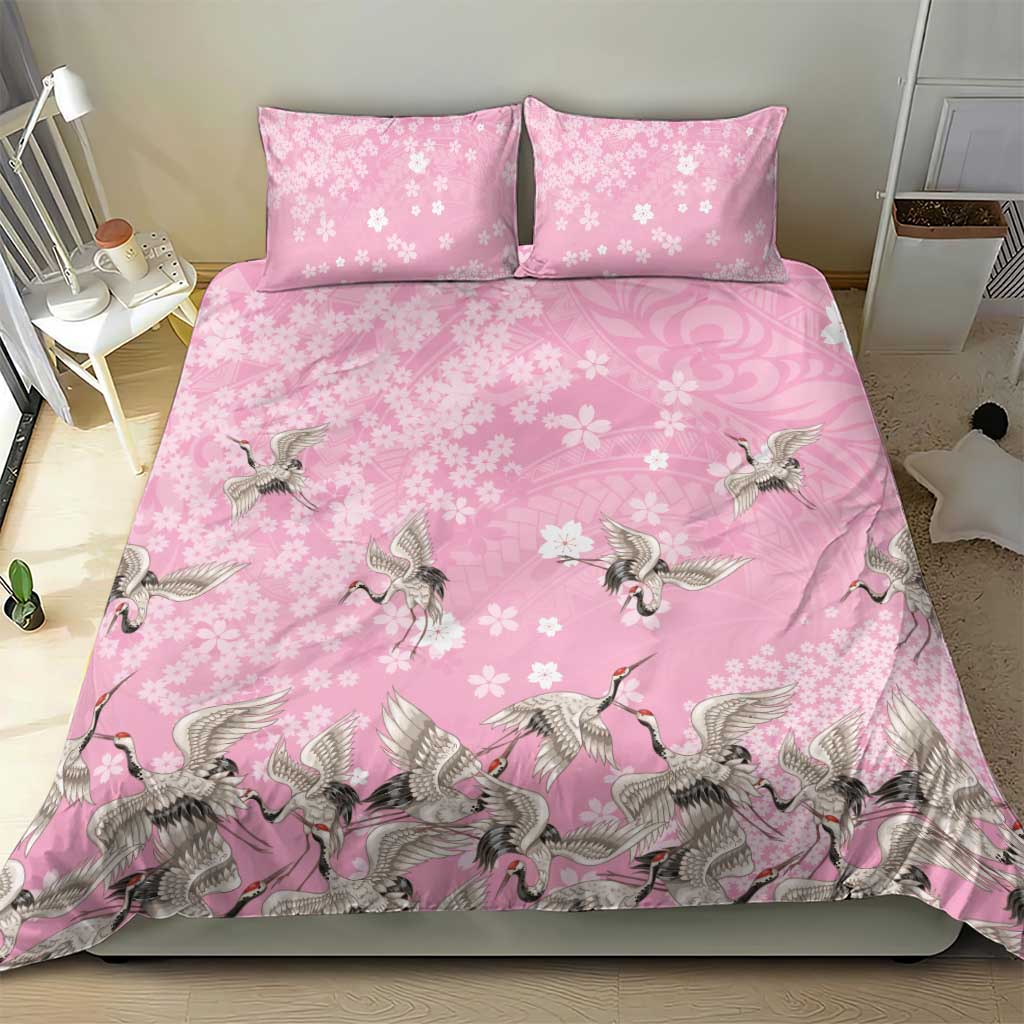 Cranes Sakura Floral Pink Pastel Bedding Set Hawaii Japan Culture LT01 - Polynesian Pride