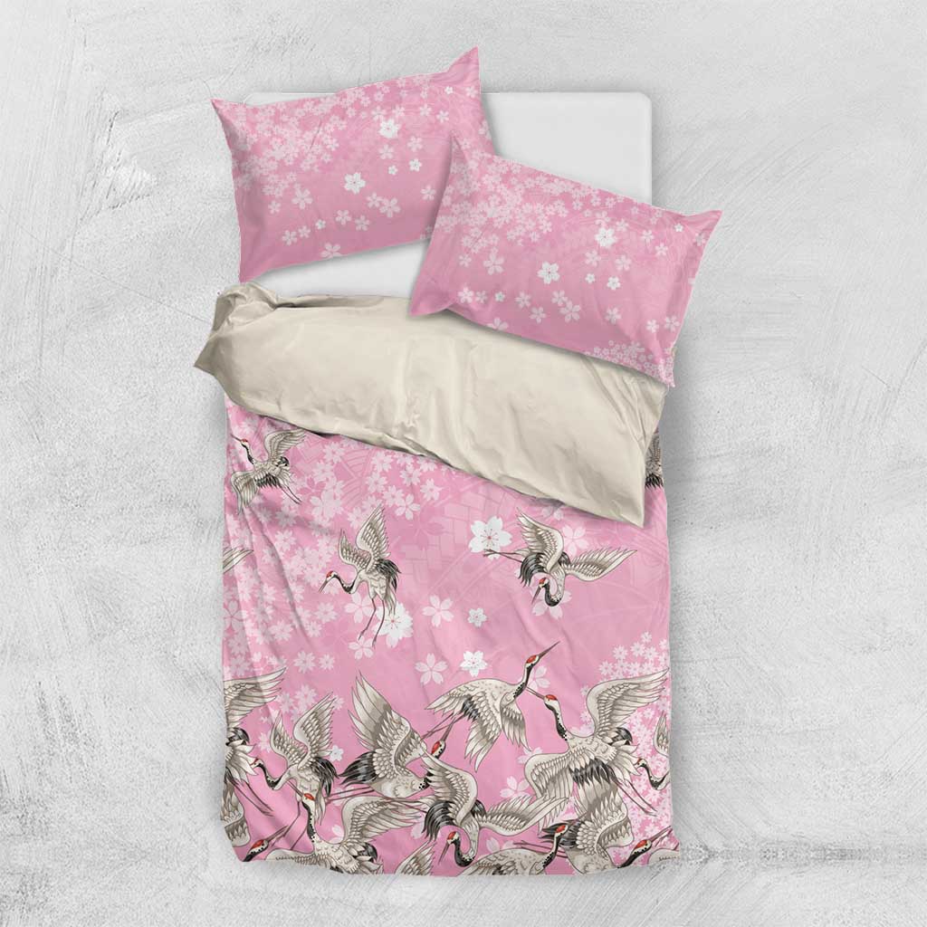 Cranes Sakura Floral Pink Pastel Bedding Set Hawaii Japan Culture LT01 US Twin 172cm x 218cm Pink - Polynesian Pride