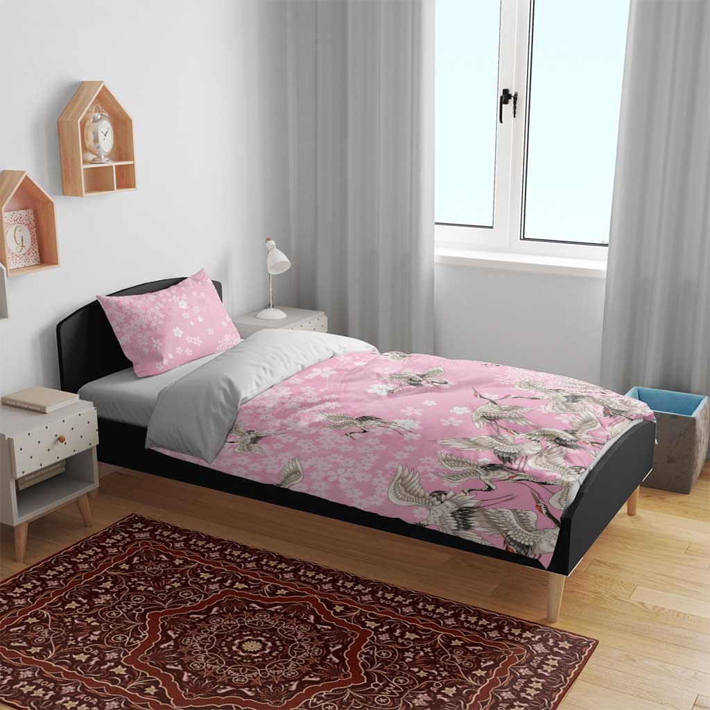 Cranes Sakura Floral Pink Pastel Bedding Set Hawaii Japan Culture LT01 - Polynesian Pride