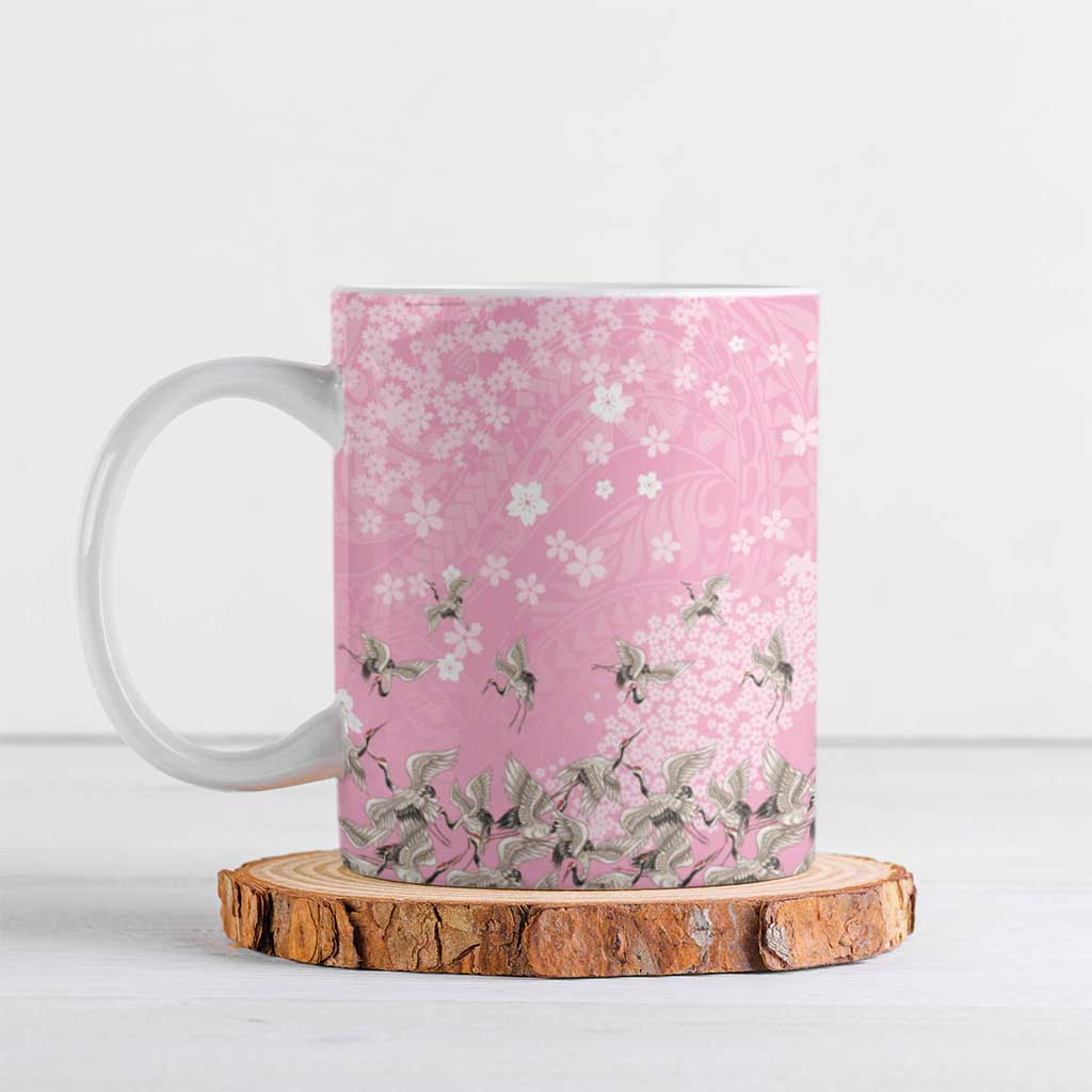 Cranes Sakura Floral Pink Pastel Ceramic Mug Hawaii Japan Culture LT01 Pink - Polynesian Pride
