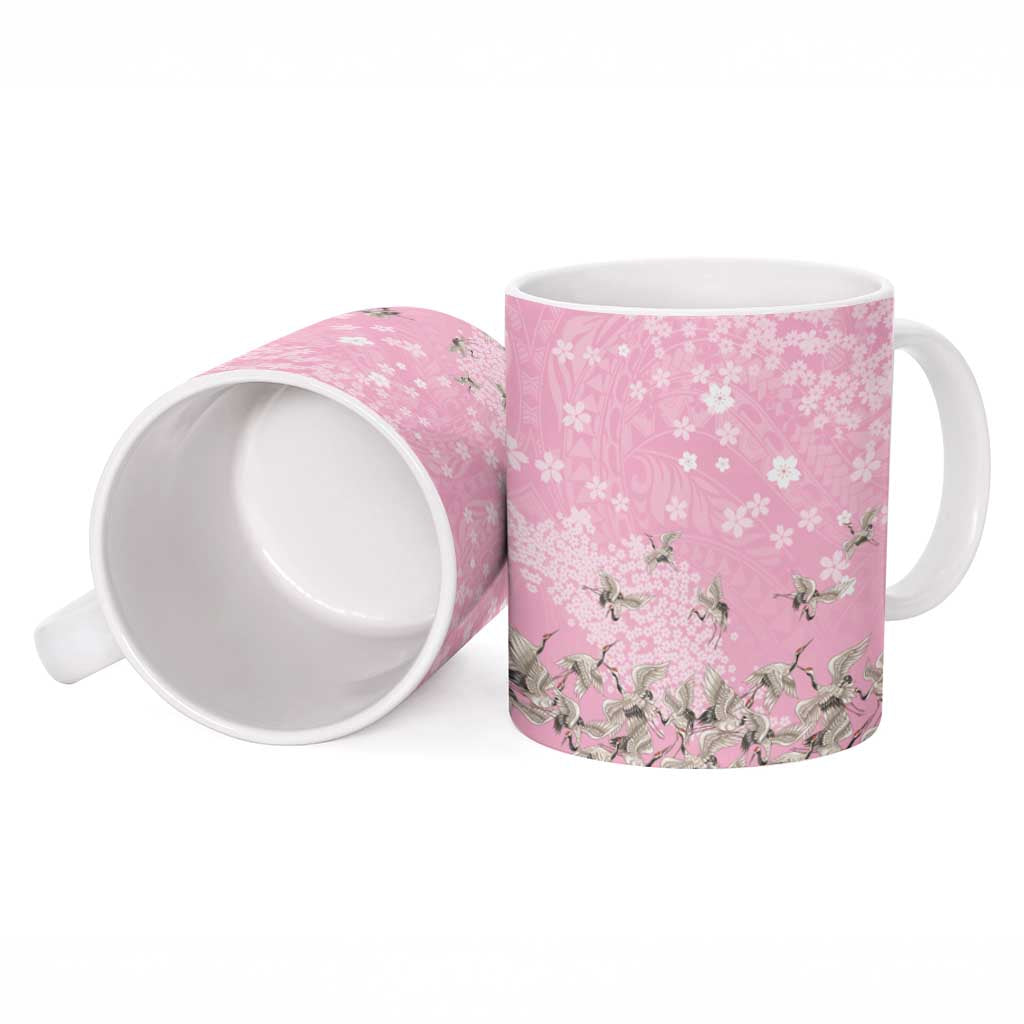 Cranes Sakura Floral Pink Pastel Ceramic Mug Hawaii Japan Culture LT01 - Polynesian Pride