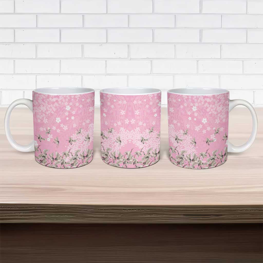 Cranes Sakura Floral Pink Pastel Ceramic Mug Hawaii Japan Culture LT01 - Polynesian Pride