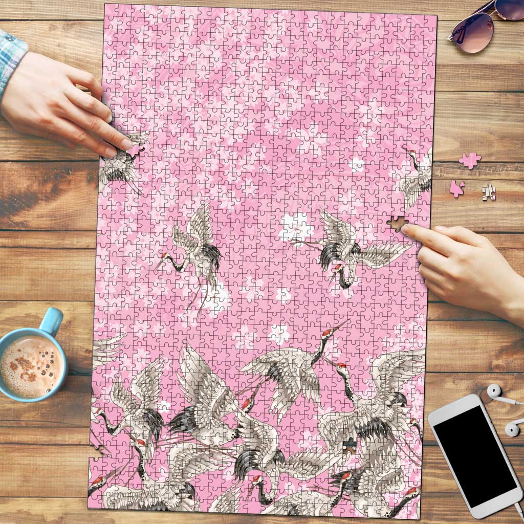 Cranes Sakura Floral Pink Pastel Puzzle Hawaii Japan Culture LT01 Pink - Polynesian Pride