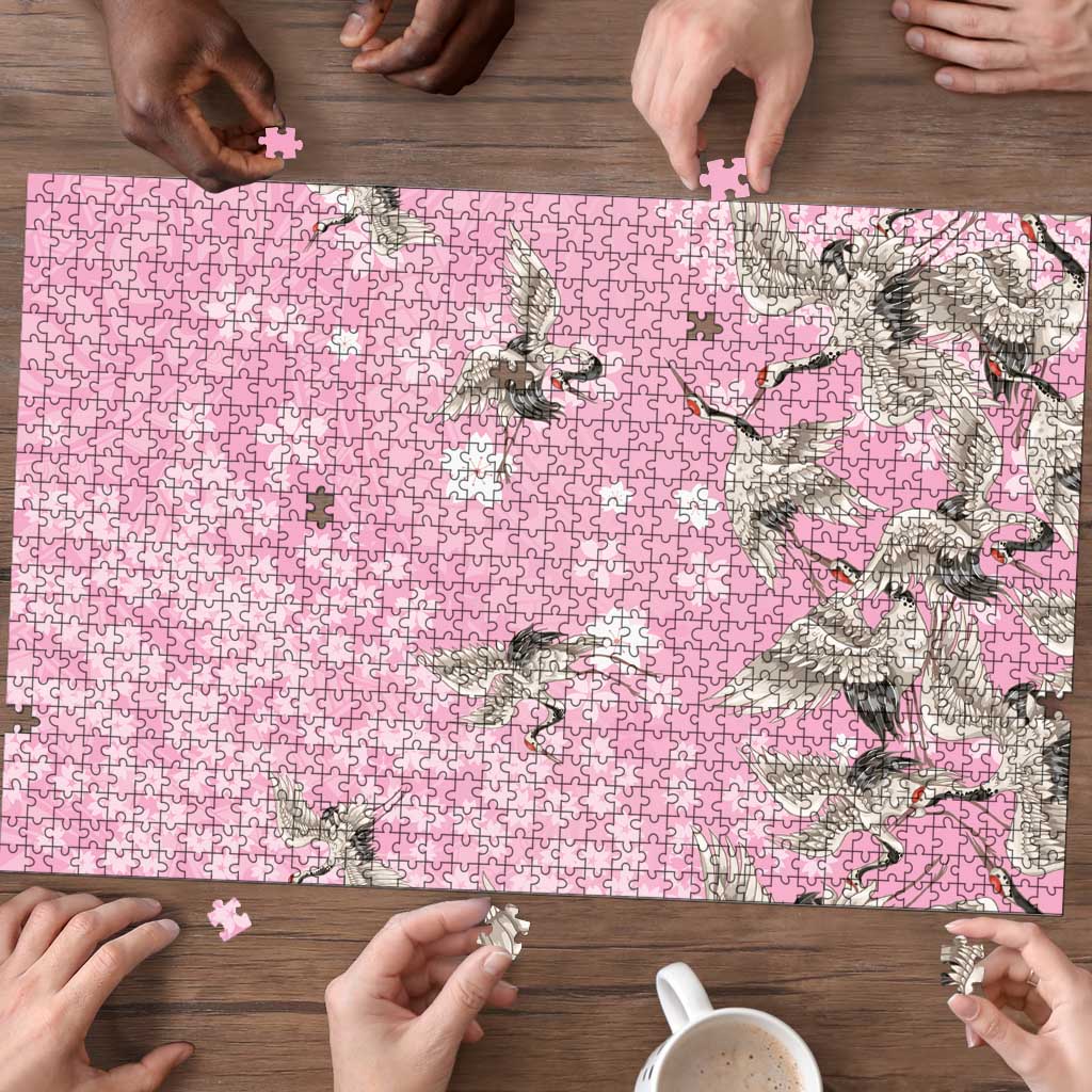 Cranes Sakura Floral Pink Pastel Puzzle Hawaii Japan Culture LT01 - Polynesian Pride