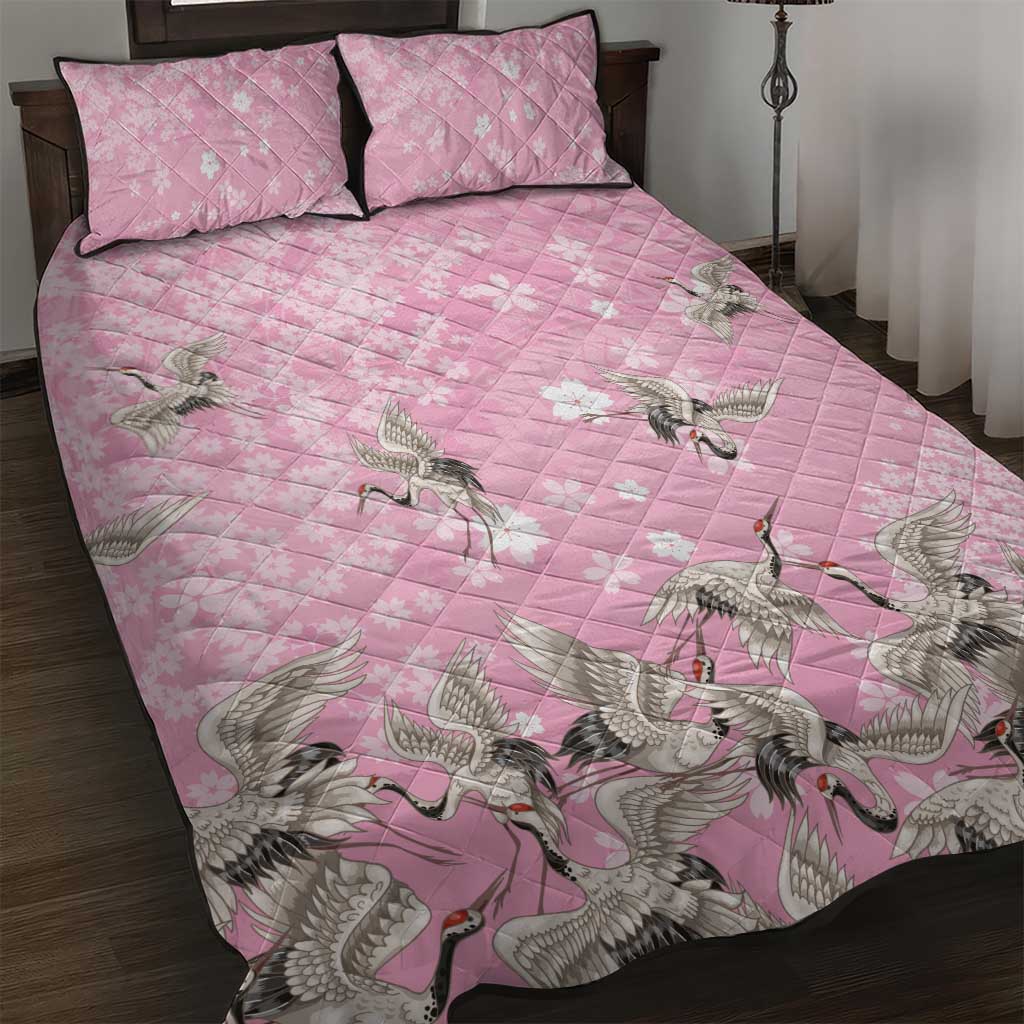 Cranes Sakura Floral Pink Pastel Quilt Bed Set Hawaii Japan Culture LT01 Pink - Polynesian Pride