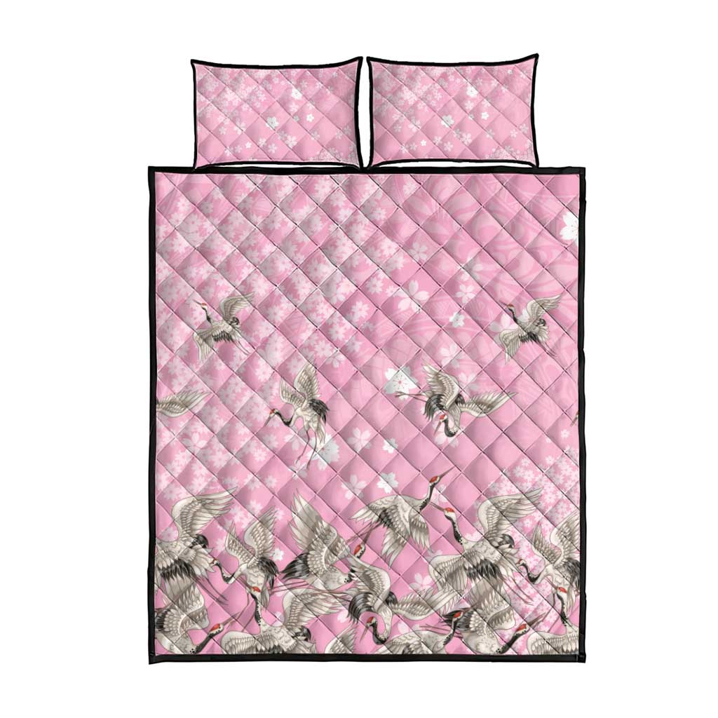 Cranes Sakura Floral Pink Pastel Quilt Bed Set Hawaii Japan Culture LT01 - Polynesian Pride