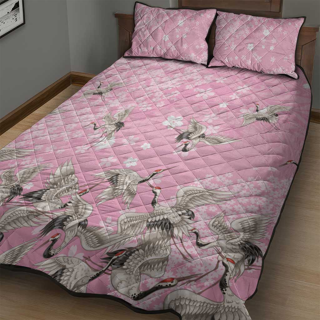Cranes Sakura Floral Pink Pastel Quilt Bed Set Hawaii Japan Culture LT01 - Polynesian Pride