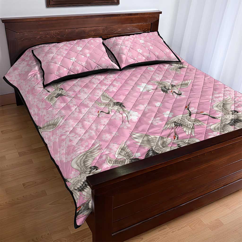 Cranes Sakura Floral Pink Pastel Quilt Bed Set Hawaii Japan Culture LT01 - Polynesian Pride