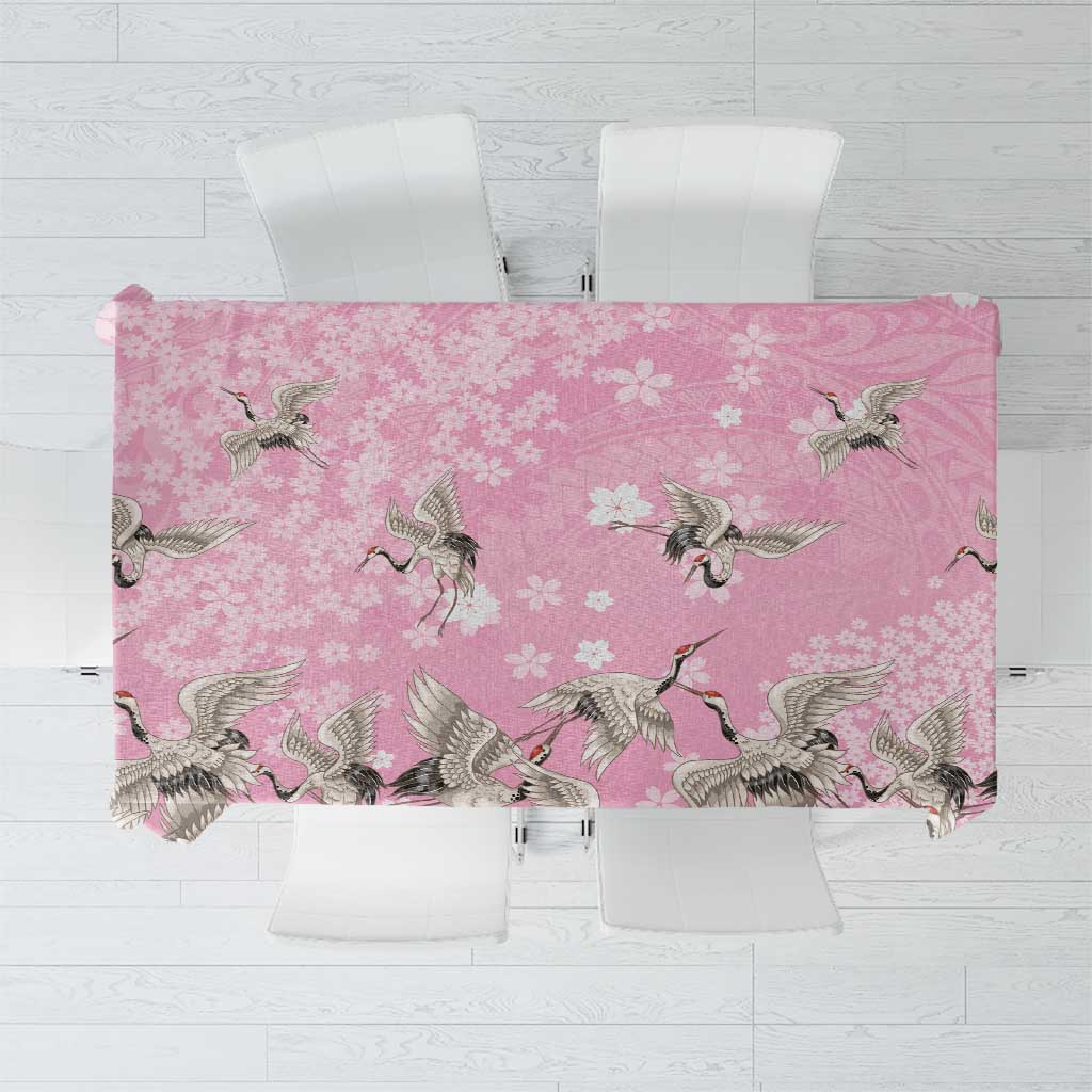 Cranes Sakura Floral Pink Pastel Tablecloth Hawaii Japan Culture LT01 Pink - Polynesian Pride
