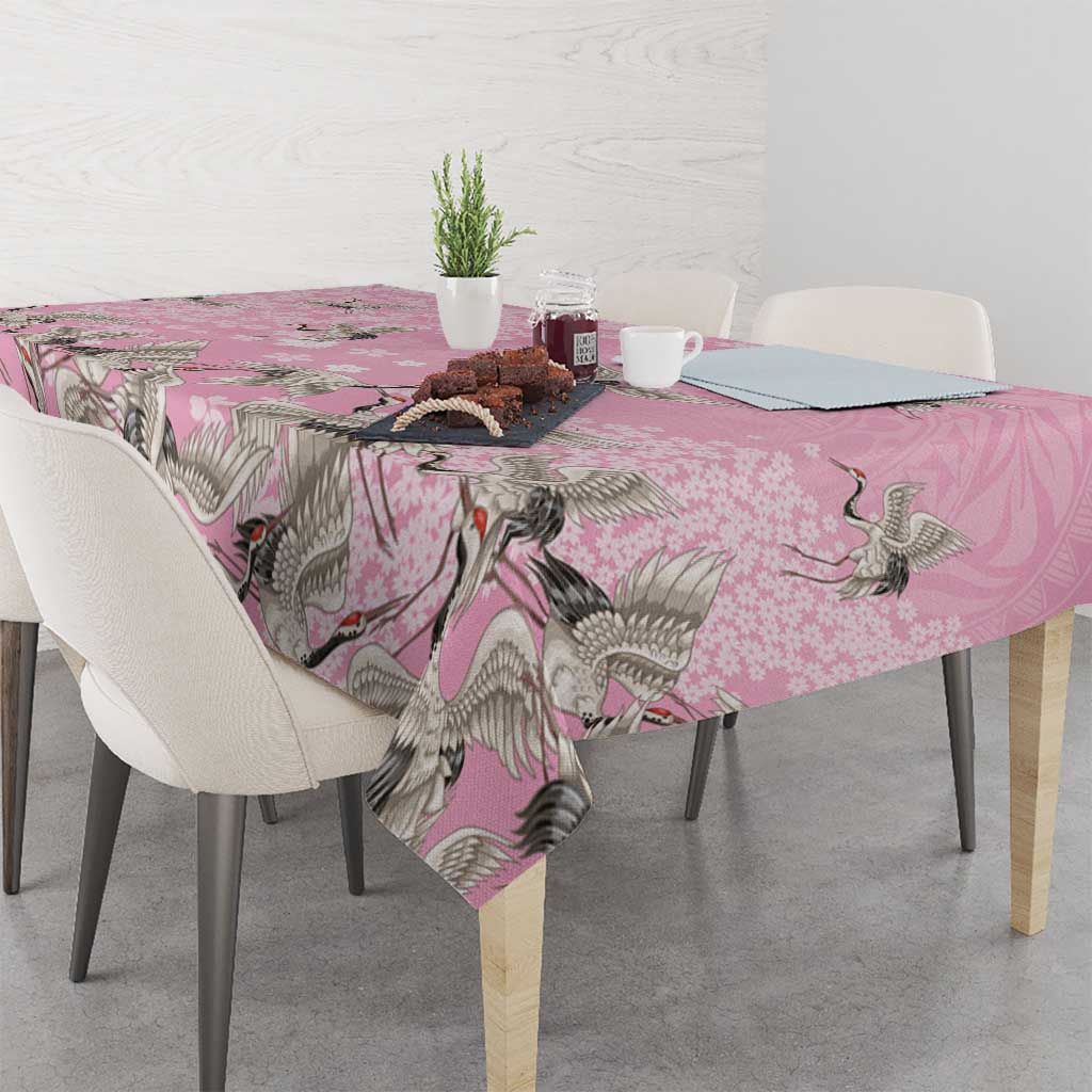 Cranes Sakura Floral Pink Pastel Tablecloth Hawaii Japan Culture LT01 - Polynesian Pride