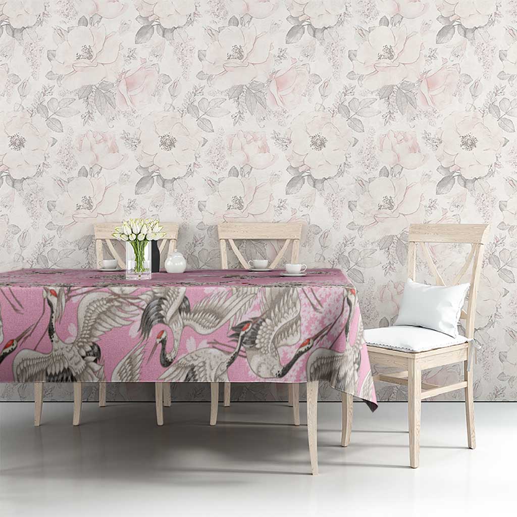 Cranes Sakura Floral Pink Pastel Tablecloth Hawaii Japan Culture LT01 - Polynesian Pride