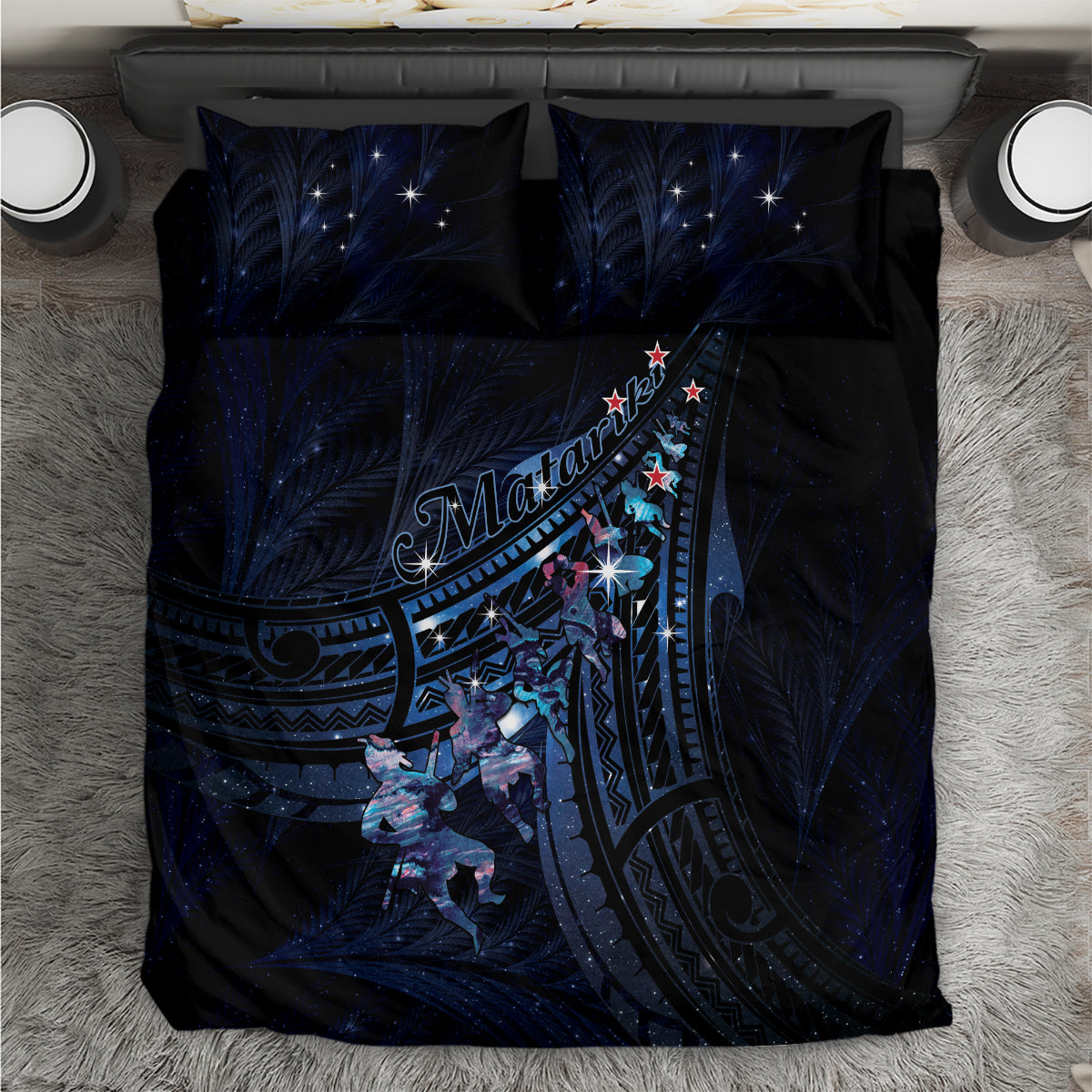 Matariki Paua Shell New Zealand Bedding Set Haka Dance At The Starry Night