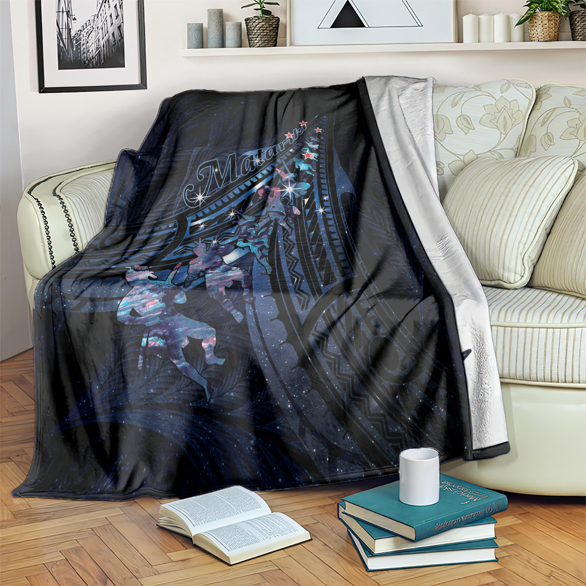 Matariki Paua Shell New Zealand Blanket Haka Dance At The Starry Night LT01 Black - Polynesian Pride