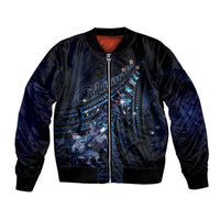 Personalised Matariki Paua Shell New Zealand Bomber Jacket Haka Dance At The Starry Night LT01 Unisex Black - Polynesian Pride
