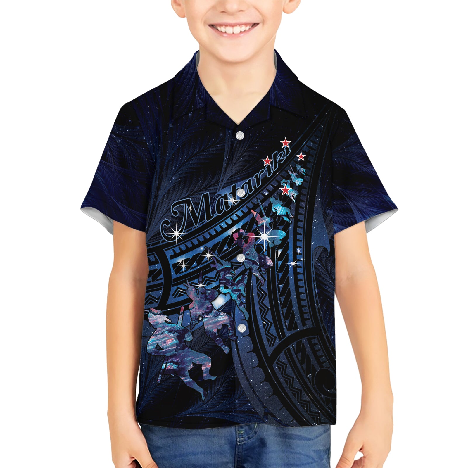 Personalised Matariki Paua Shell New Zealand Kid Hawaiian Shirt Haka Dance At The Starry Night