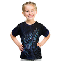 Personalised Matariki Paua Shell New Zealand Kid T Shirt Haka Dance At The Starry Night LT01 Black - Polynesian Pride