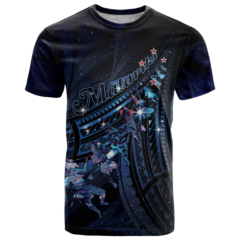 Personalised Matariki Paua Shell New Zealand T Shirt Haka Dance At The Starry Night LT01 Black - Polynesian Pride