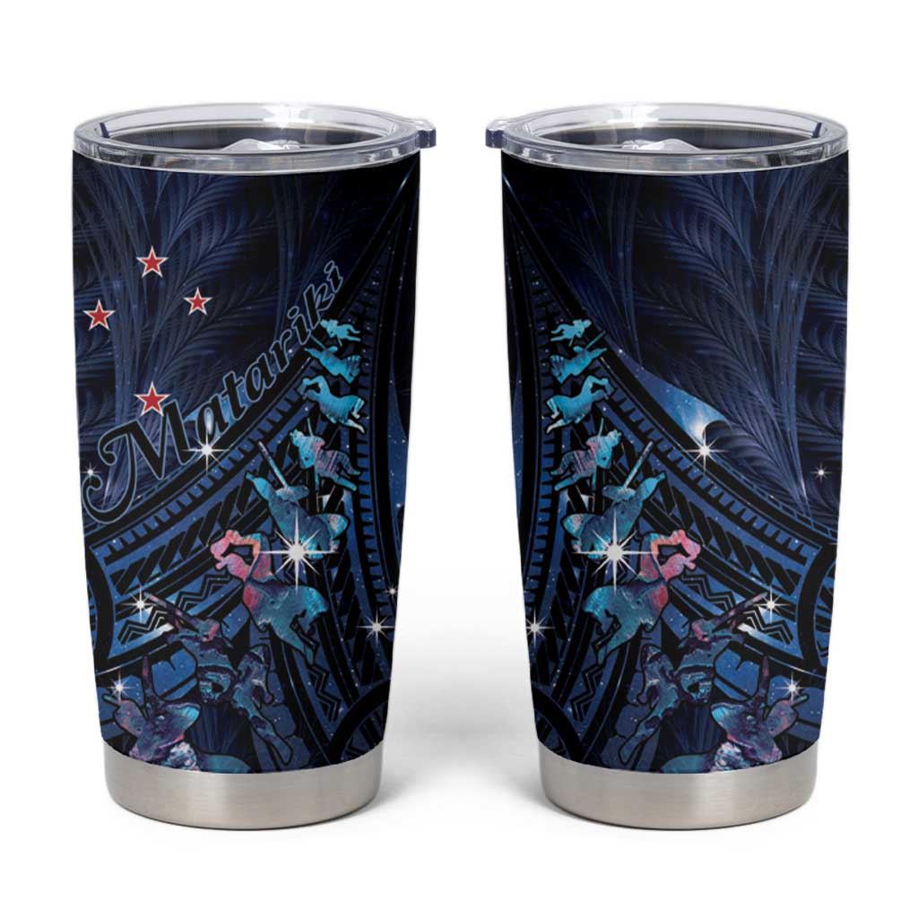 Matariki Paua Shell New Zealand Tumbler Cup Haka Dance At The Starry Night LT01 Black - Polynesian Pride