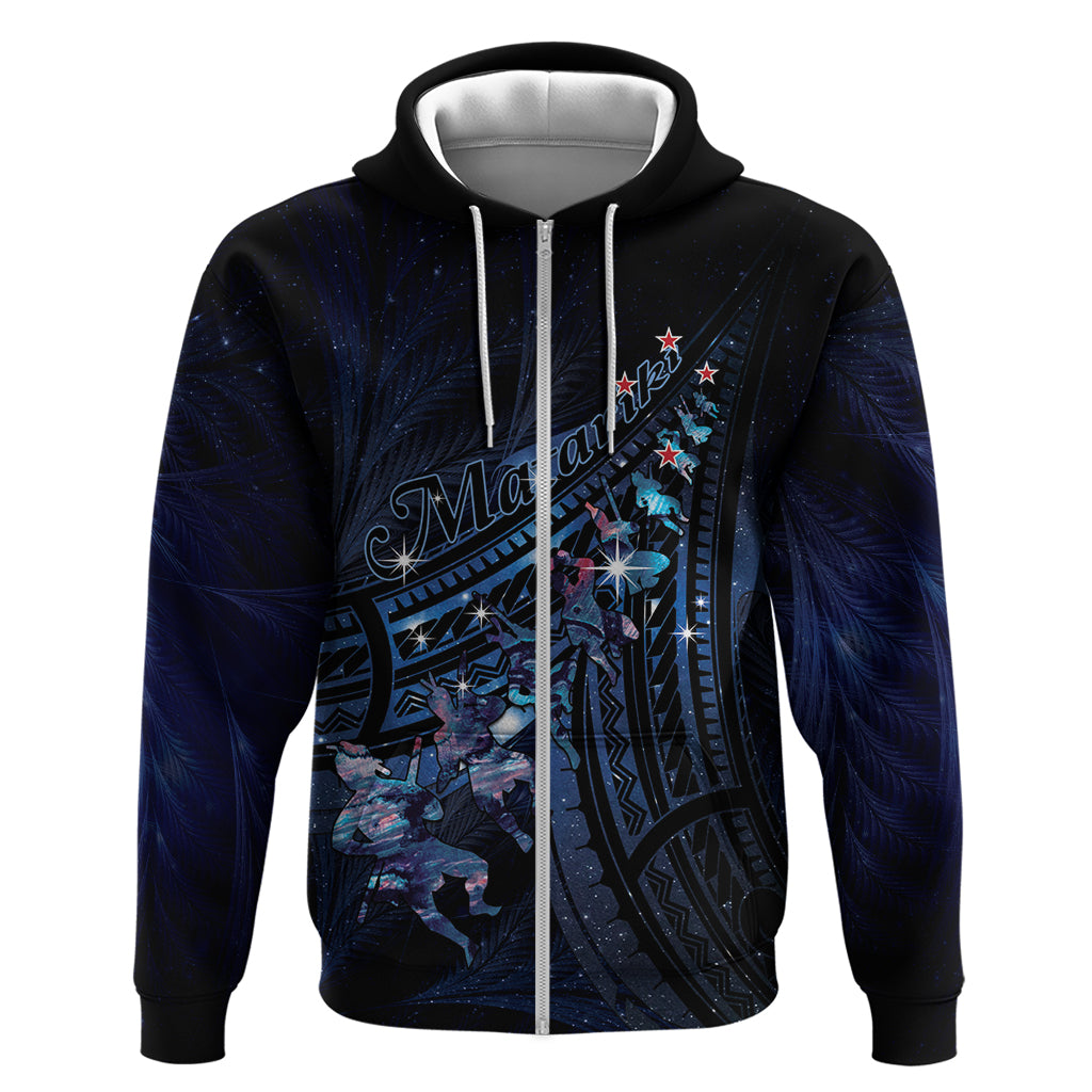 Personalised Matariki Paua Shell New Zealand Zip Hoodie Haka Dance At The Starry Night