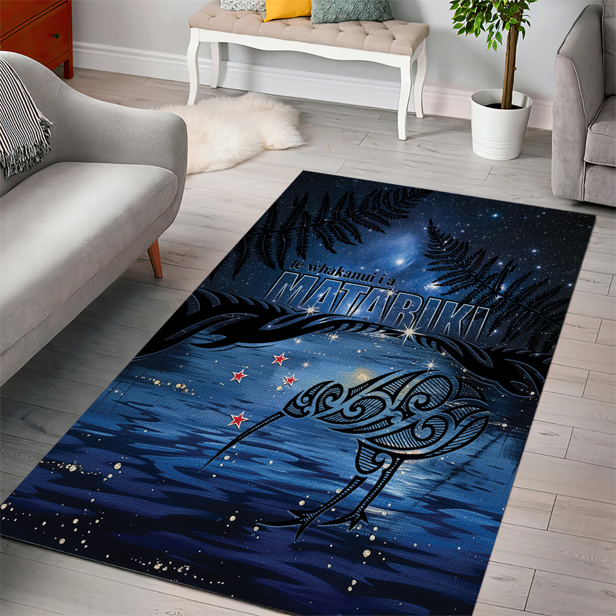 Matariki Kiwi Area Rug Silver Fern LT01 - Polynesian Pride