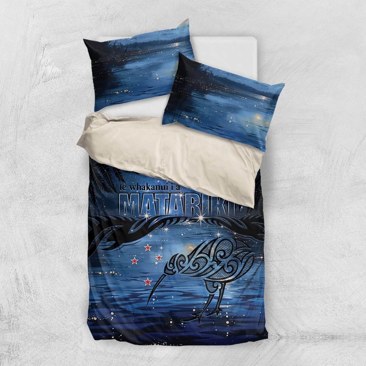 Matariki Kiwi Bedding Set Silver Fern LT01 US Twin 172cm x 218cm Black - Polynesian Pride