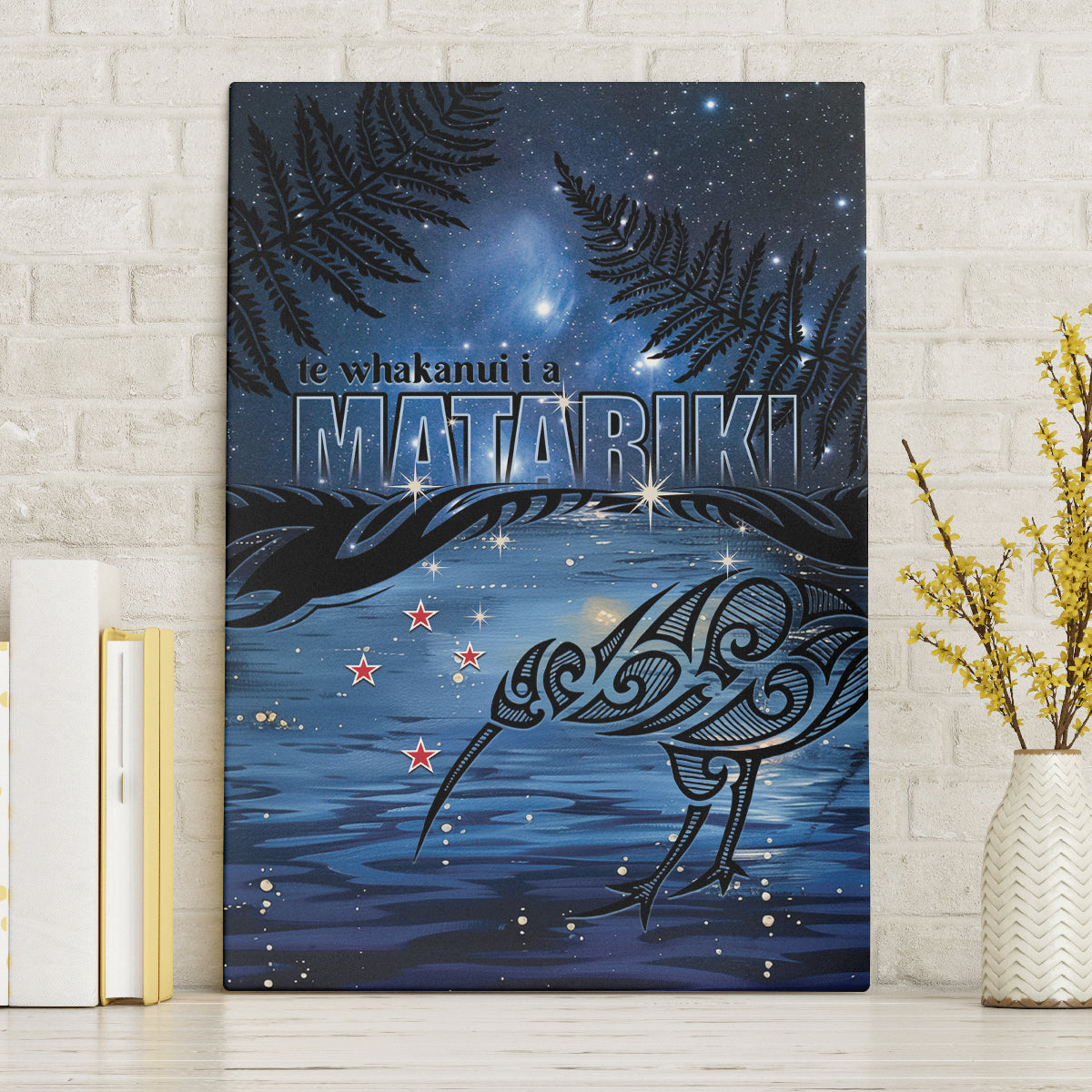 Matariki Kiwi Canvas Wall Art Silver Fern LT01 Without Frame Black - Polynesian Pride
