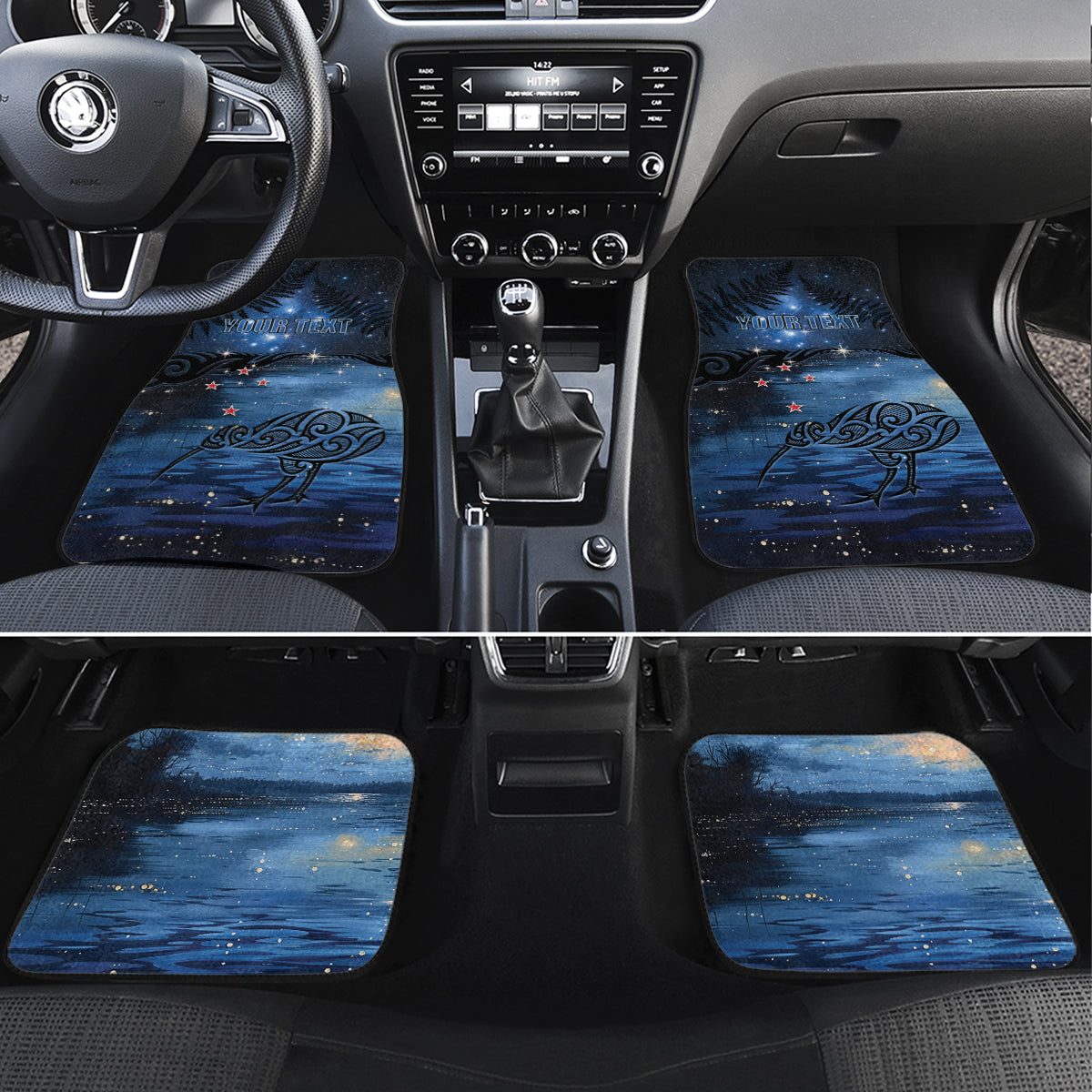Matariki Kiwi Car Mats Silver Fern LT01 Set 4pcs Black - Polynesian Pride