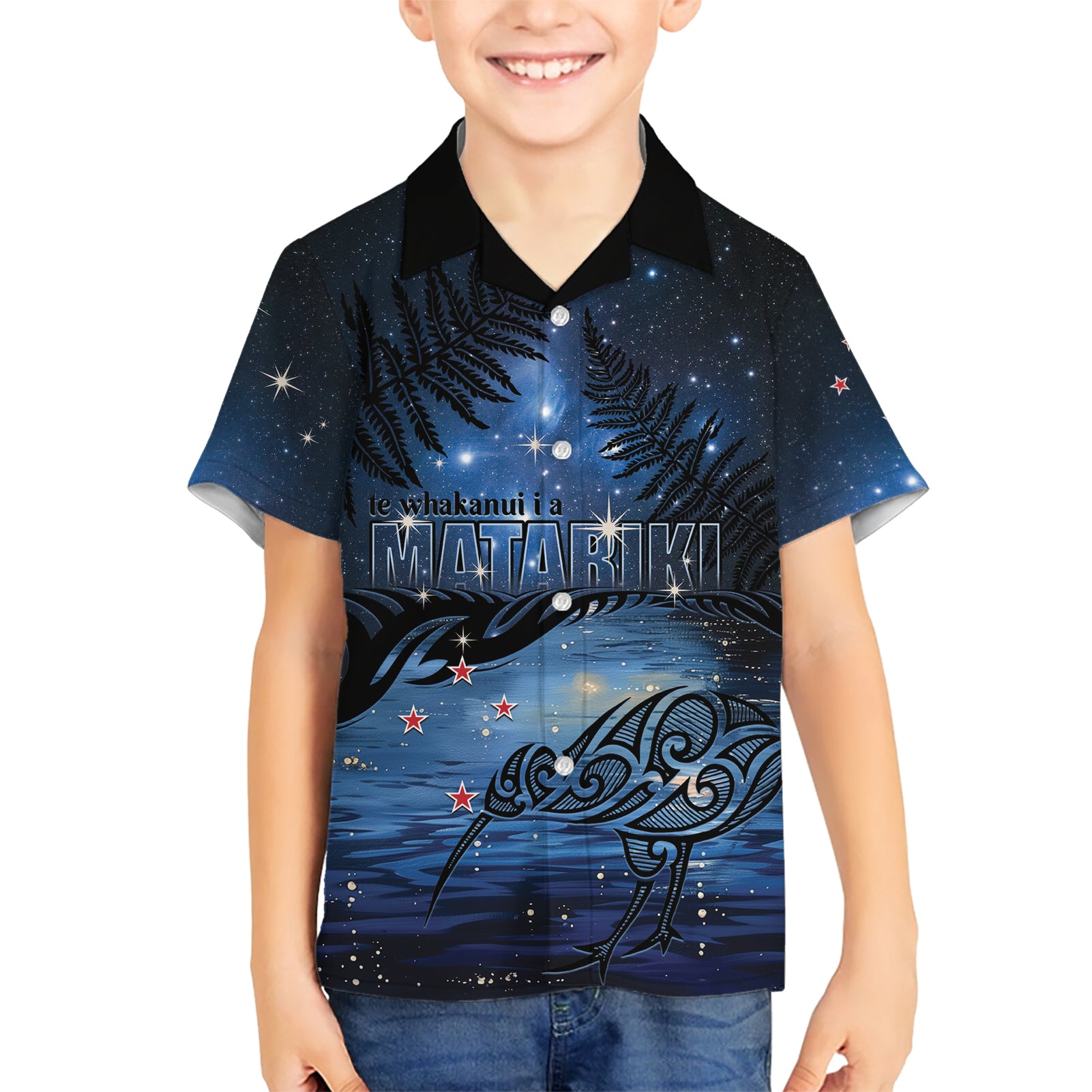 Personalised Matariki Kiwi Kid Hawaiian Shirt Silver Fern