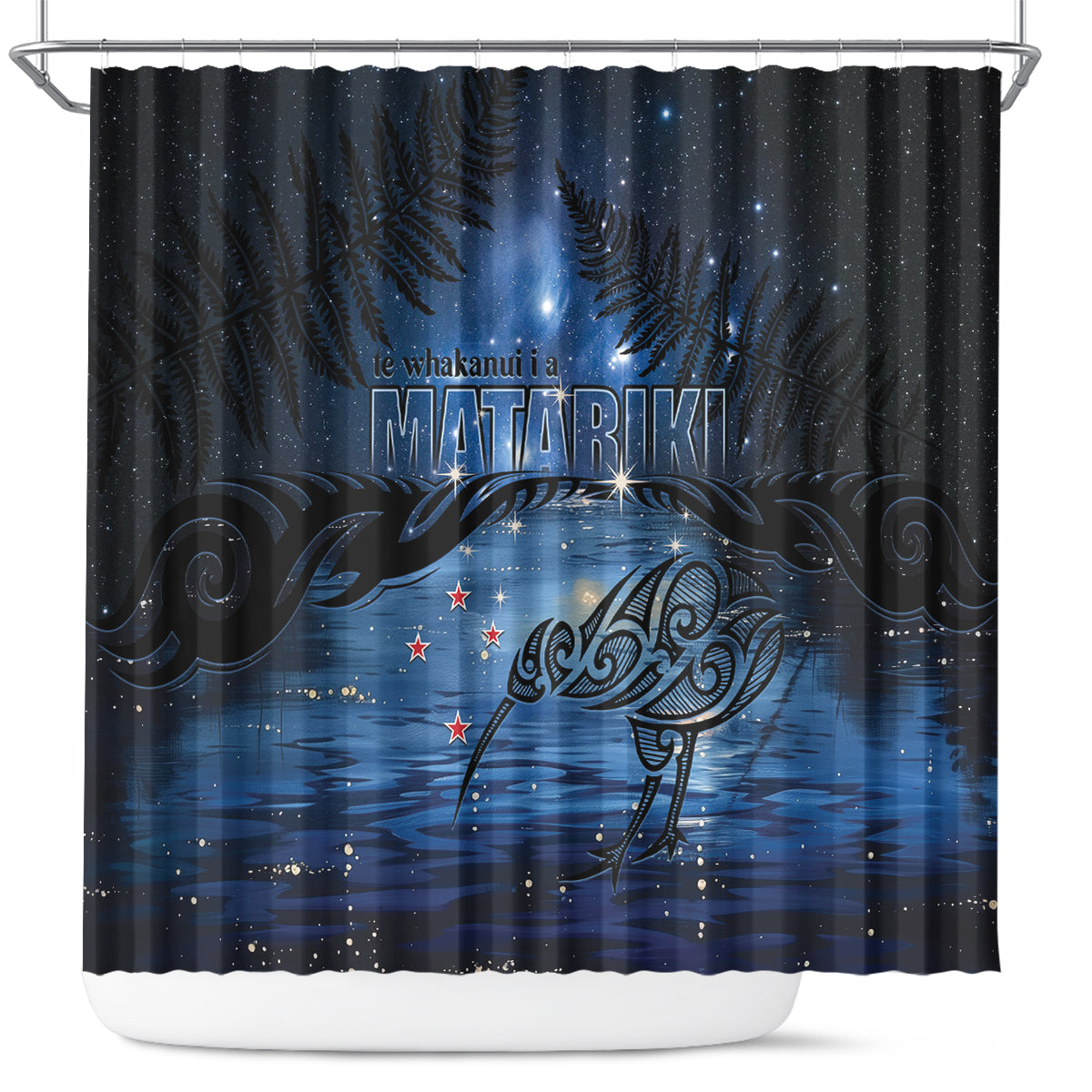 Matariki Kiwi Shower Curtain Silver Fern