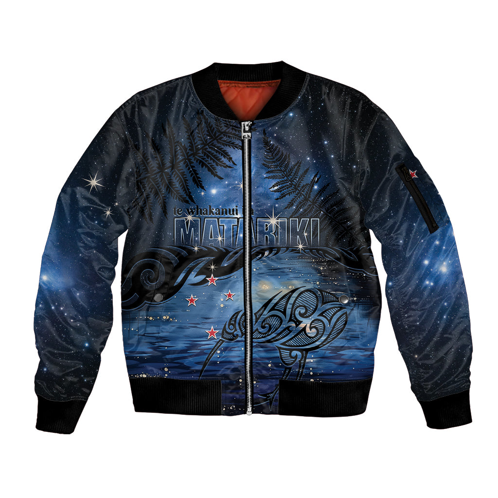 Personalised Matariki Kiwi Sleeve Zip Bomber Jacket Silver Fern