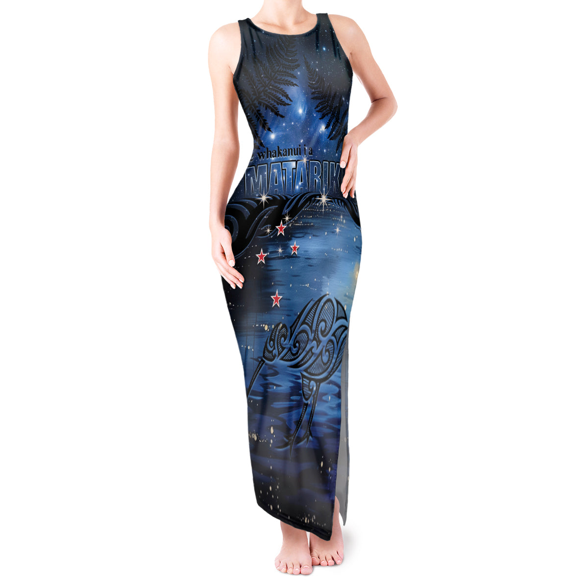 Personalised Matariki Kiwi Tank Maxi Dress Silver Fern