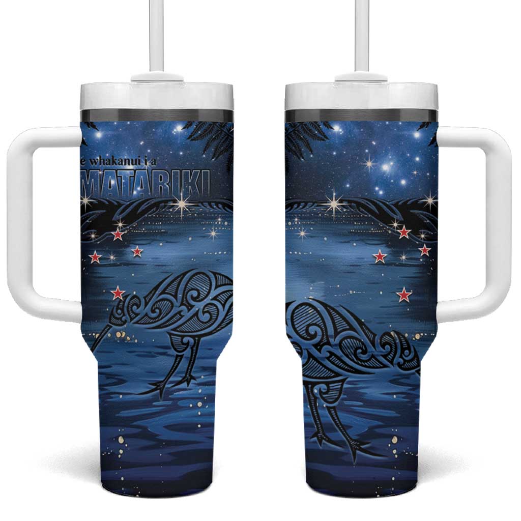 New Zealand Maori Matariki Kiwi Tumbler With Handle Silver Fern LT01 One Size: 40 oz Black - Polynesian Pride