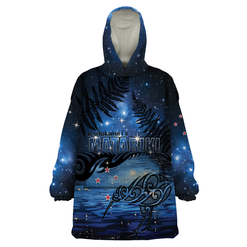 Personalised Matariki Kiwi Wearable Blanket Hoodie Silver Fern LT01 One Size Black - Polynesian Pride