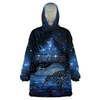 Personalised Matariki Kiwi Wearable Blanket Hoodie Silver Fern LT01 One Size Black - Polynesian Pride