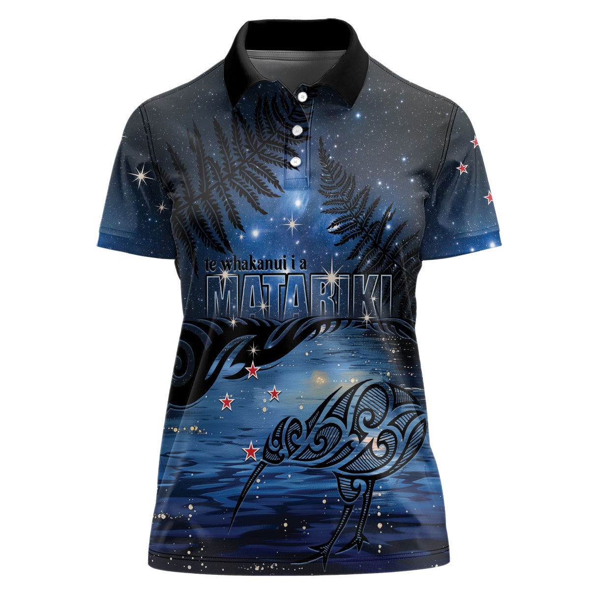 Personalised Matariki Kiwi Women Polo Shirt Silver Fern